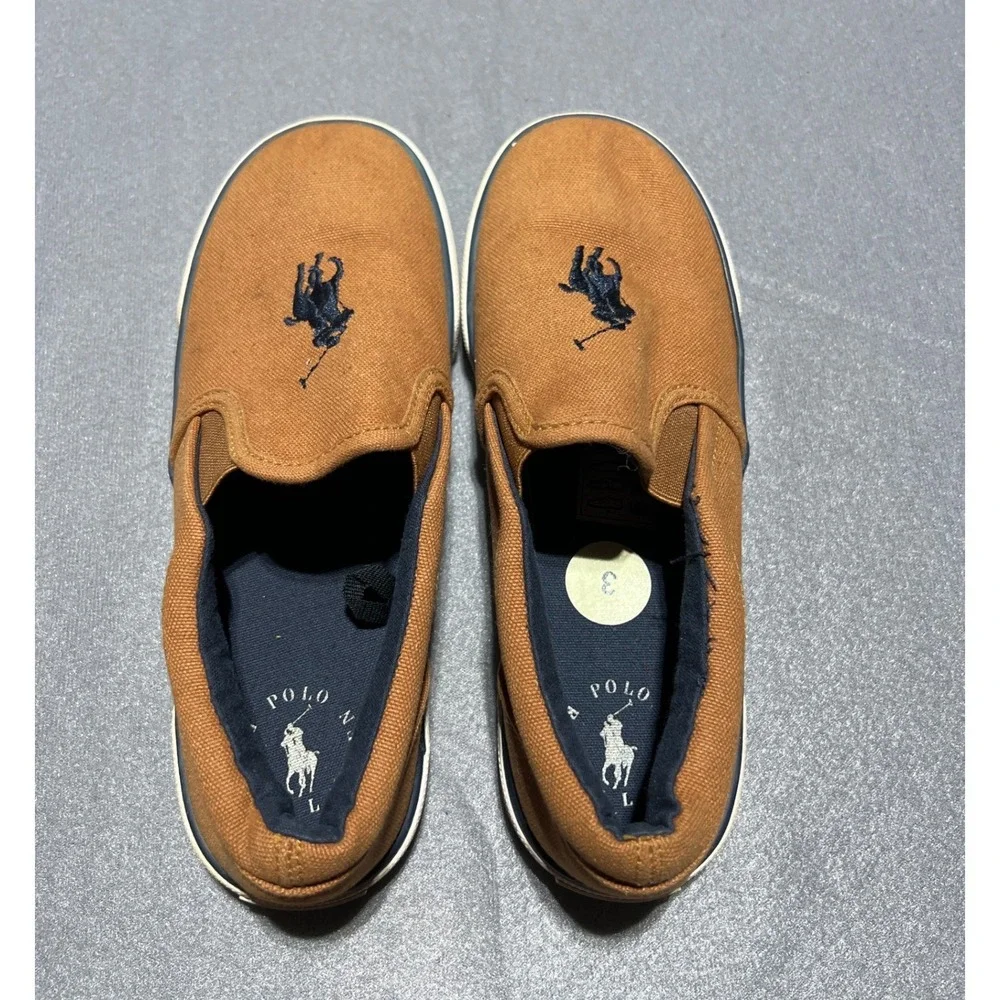 Polo Ralph Lauren Bal Harbour Mustard Yellow Canvas Slip On Sneakers Kids Size 2